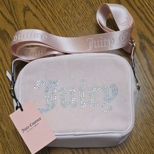 Juicy Couture Light Pink Velour Rhinestone Logo Crossbody